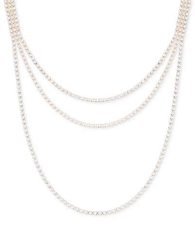 Guess Rhinestone Layered Tennis Necklace, 16" + 2" Extender In White Mop,white Mocha,crystal,gold
