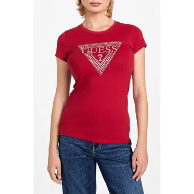 Guess Rhinestone Logo T-shirt In Red