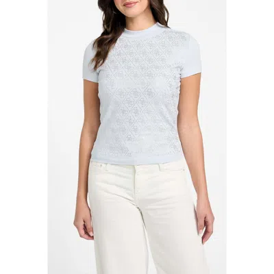 Guess Rhinestone Pattern Mock Neck Organic Cotton Blend Top
