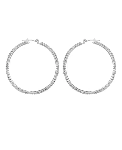 Guess Rhinestone Pave Large Hoop Earrings In Metallic