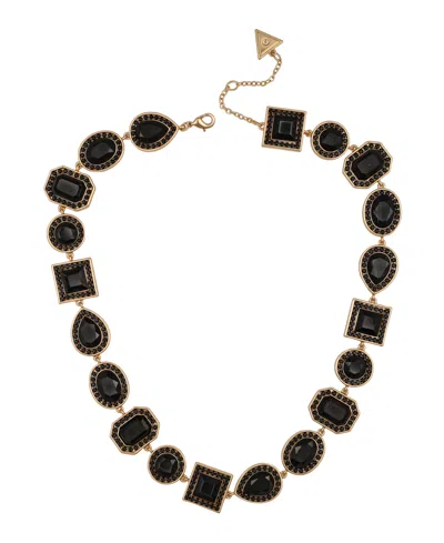 Guess Rhinestone Silver-tone Statement Necklace In Black