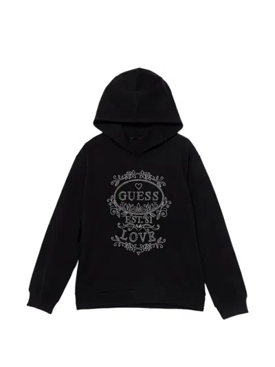 Guess Kids' Rhinestone-embellished Hoodie In Black
