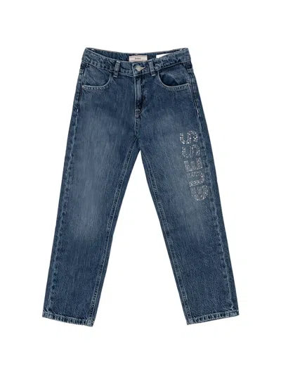 Guess Kids' Rhinestone-embellished Straight-leg Jeans In Blue