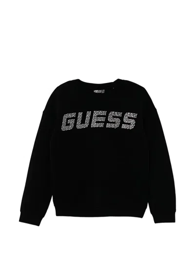 Guess Kids' Rhinestone-embellished Sweatshirt In Black