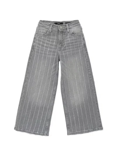 Guess Kids' Rhinestone-embellished Wide-leg Jeans In Gray