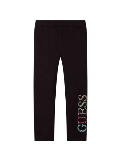 Guess Kids' Rhinestone-logo Leggings In Black