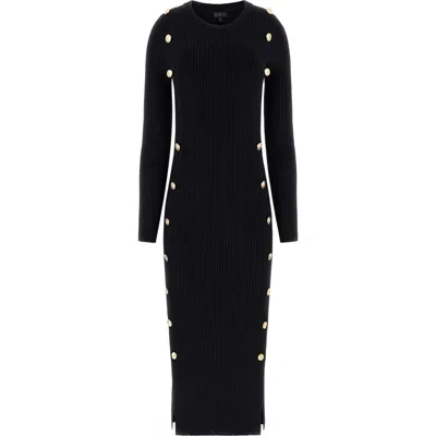 Guess Ribbed Long Sleeve Sweater Dress In Black
