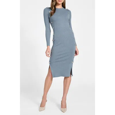 Guess Ribbed Long Sleeve Sweater Dress In Blue