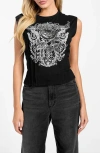 Guess Ricker Rose Embellished Corset Graphic T-shirt In Black