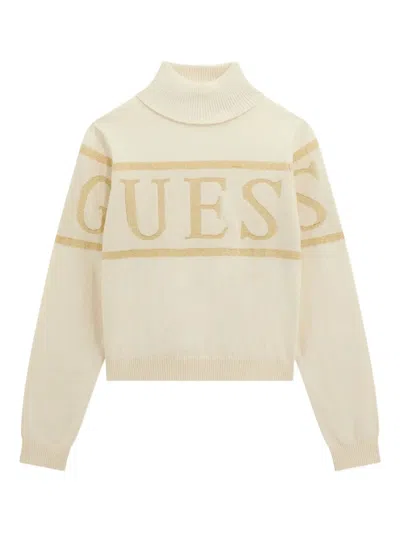 Guess Kids' Roll-neck Logo Sweater In Neutral