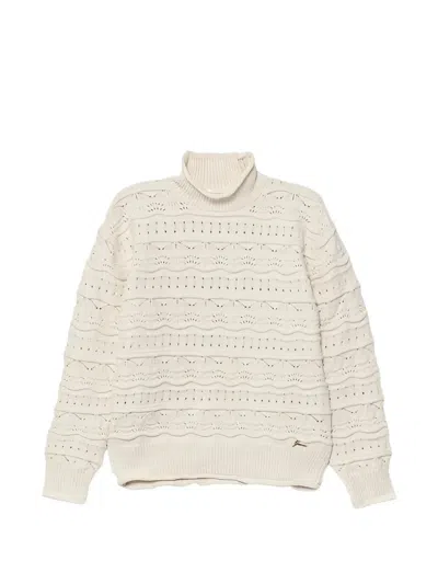 Guess Roll-neck Open-knit Jumper In Brown