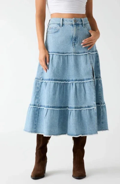 Guess Rori Tiered Denim Midi Skirt In Blue