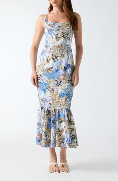 Guess Rory Tropical Print Mermaid Hem Midi Dress In Multi