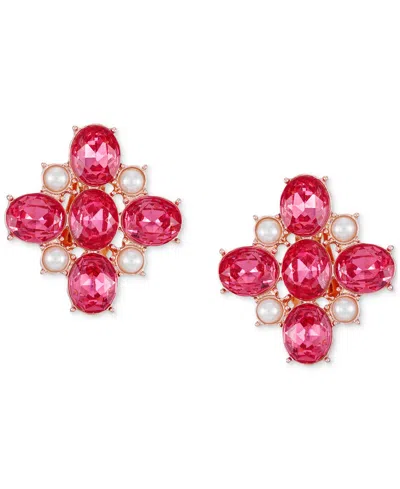 Guess Rose Gold-tone Crystal & Imitation Pearl Cluster Clip-on Drop Earrings
