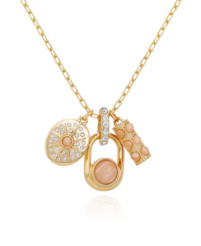 Guess Rose Quartz Gold-tone Charm Necklace In Purple