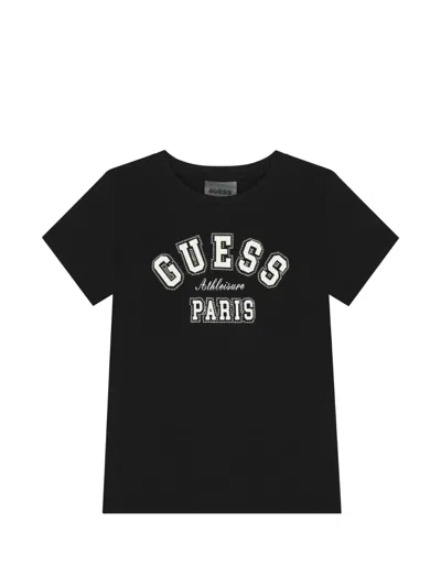 Guess Kids' Round-neck T-shirt In Black