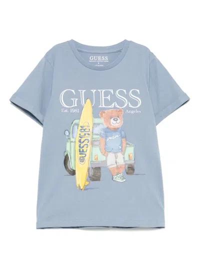 Guess Kids' Rubberised-logo T-shirt In Blue