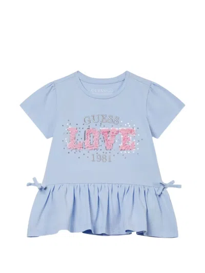 Guess Babies' Ruffle-detail T-shirt In Blue