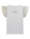 Guess Girls Tulle Sleeve T-shirt In White