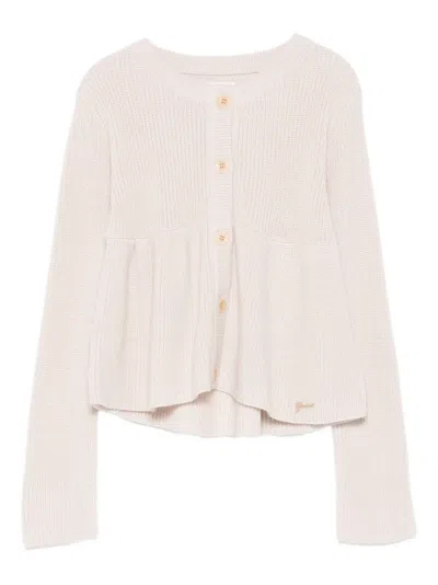 Guess Ruffled Button-fastening Cardigan In Pink