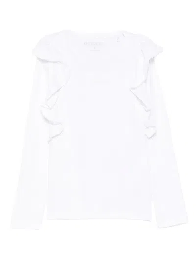 Guess Kids' Ruffled Logo-embroidered T-shirt In White
