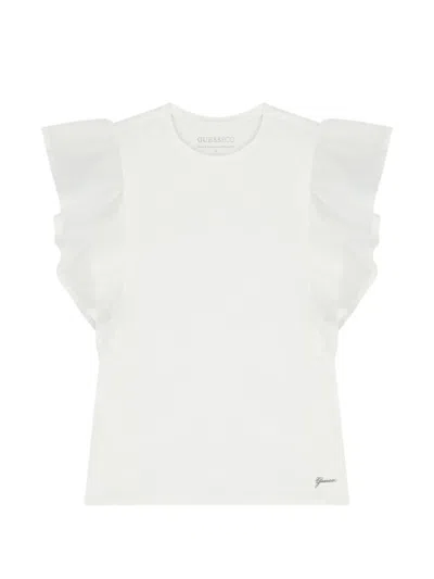 Guess Kids' Ruffled-sleeve T-shirt In White