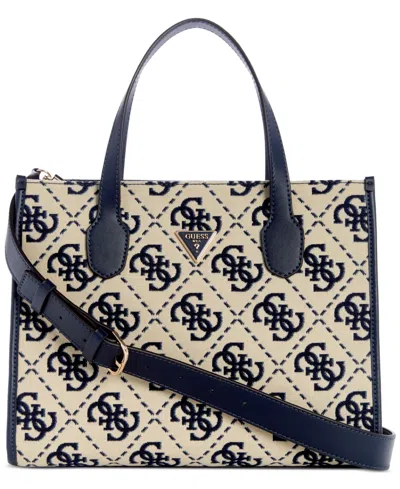 Guess Ruma Double Compartment Tote In Navy Logo