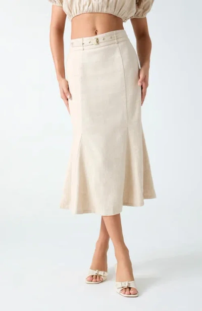 Guess Ryan Belted Linen Blend Midi Skirt In Neutral