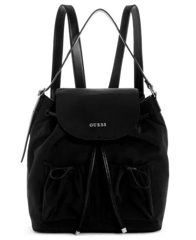Guess Sage Medium Flap Backpack Messenger In Black