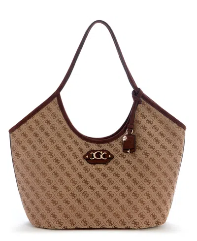 Guess Samantha Girlfriend Jacquard Logo Tote In Brown