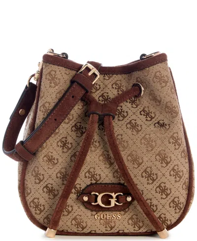 Guess Samantha Small Drawstring Bucket Handbag In Brown