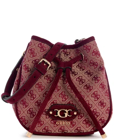 Guess Samantha Small Drawstring Bucket Handbag In Purple
