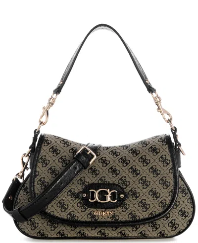 Guess Samantha Small Flap Shoulder Handbag In Black Logo