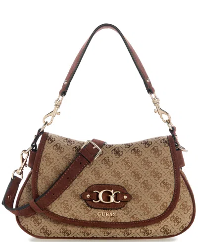 Guess Samantha Small Flap Shoulder Handbag In Brown