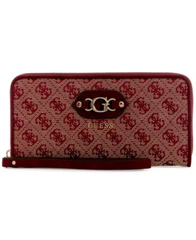 Guess Samantha Small Zip Around Wallet In Merlot Lgo