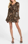 Guess Sana Paisley Long Sleeve Minidress In Blue