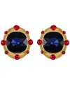 Guess Sapphire And Ruby Stones Gold-tone Regal Clip-on Earrings In Gold