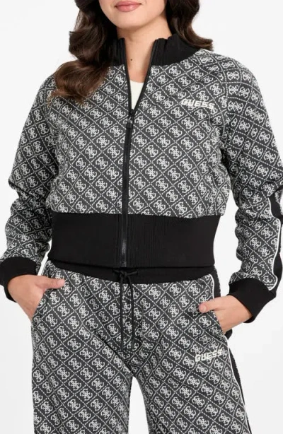 Guess Sarah 4g Logo Zip Front Sweatshirt In Gray