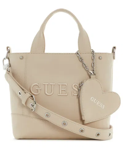Guess Sasha Small Heart Charm Tote Handbag In Neutral