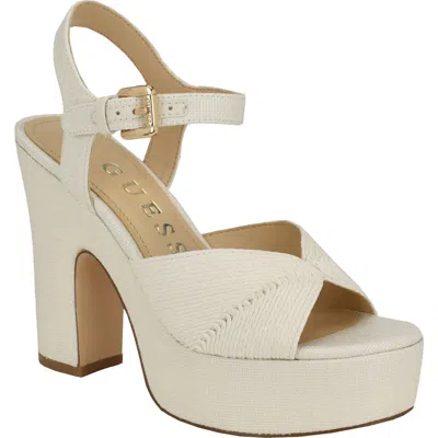 Guess Saylin Ankle Strap Platform Sandal In Ivory