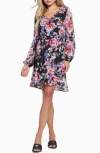 Guess Seda Floral Print Long Sleeve Dress In Secret Admirer Print