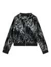 Guess Girls Sequin Velvet Zip Up Top In Black