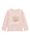 Guess Girls Long Sleeve Slogan T-shirt In Pink