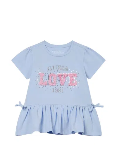 Guess Kids' Sequin-embellished Ruffled T-shirt In Blue