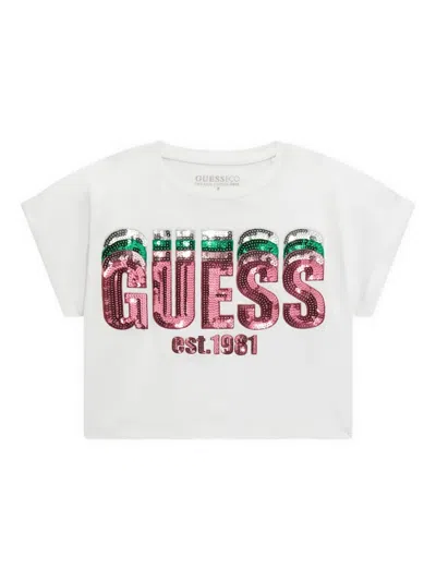 Guess Kids' Sequin-embellished T-shirt In White