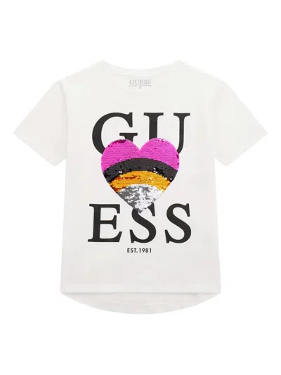 Guess Kids' Sequin Heart T-shirt In White