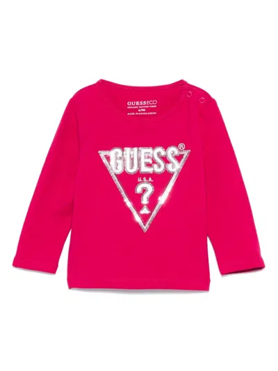 Guess Babies' Sequin Logo Detail T-shirt In Pink