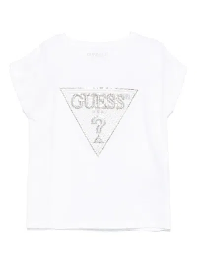 Guess Kids' Sequin-logo T-shirt In White