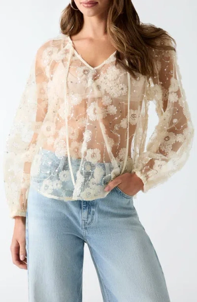 Guess Sequin Sheer Top In White