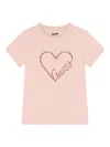 Guess Sequined-heart Logo T-shirt In Pink